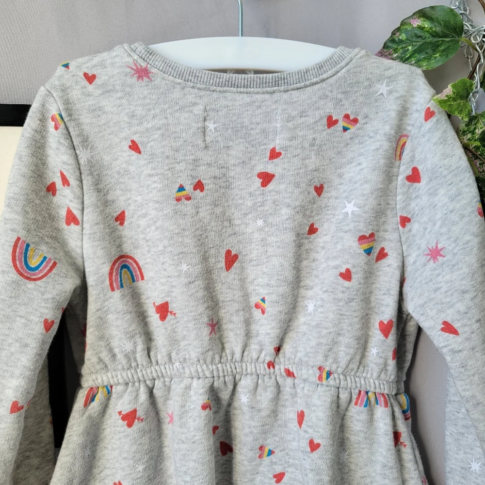 Old Navy Girl's Rainbow Heart Elastic Waist Fleece Lined‎ Dress 4T